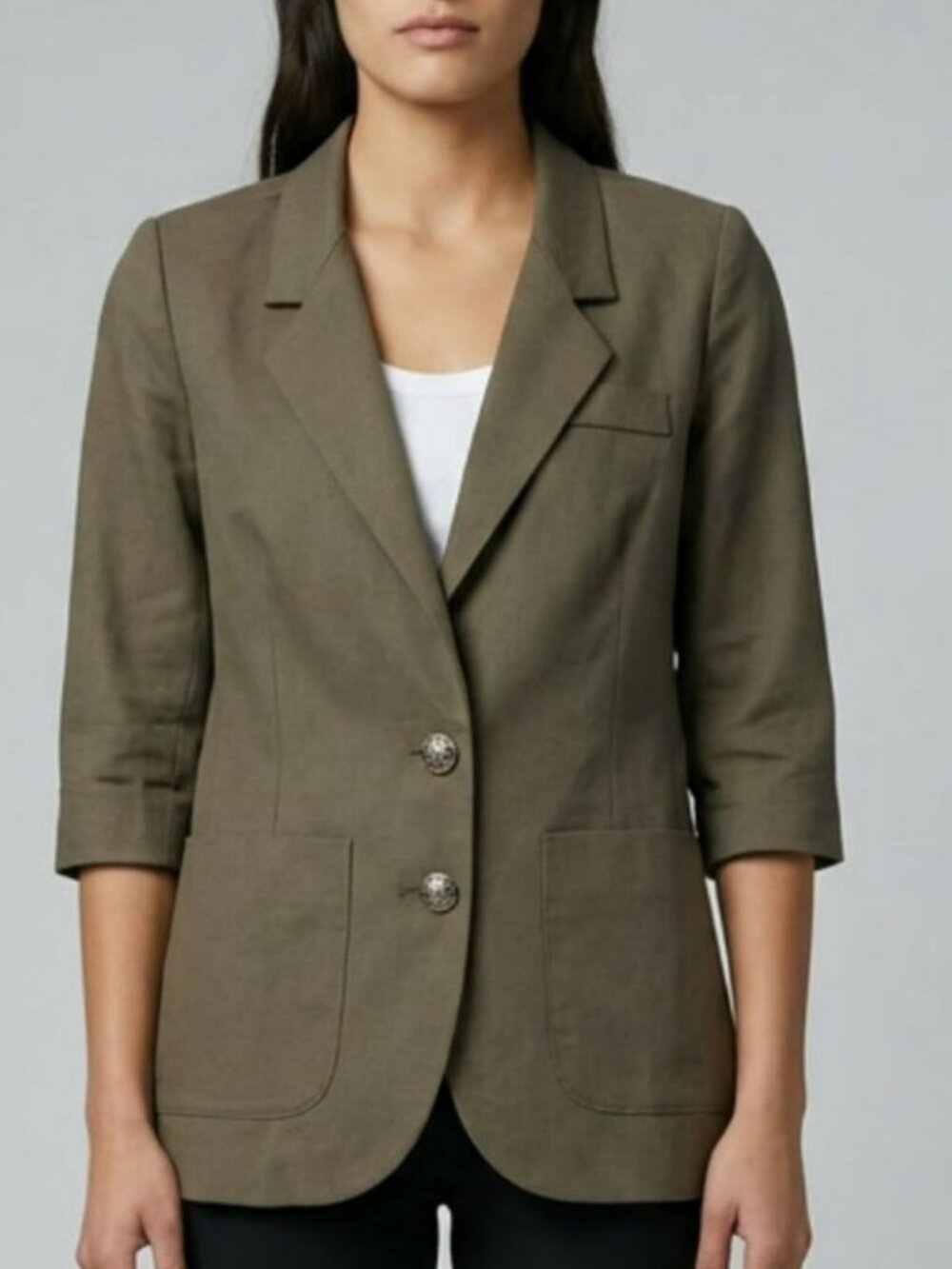 Smythe Short Sleeve Cotton Linen Blazer Size 2 Khaki Green